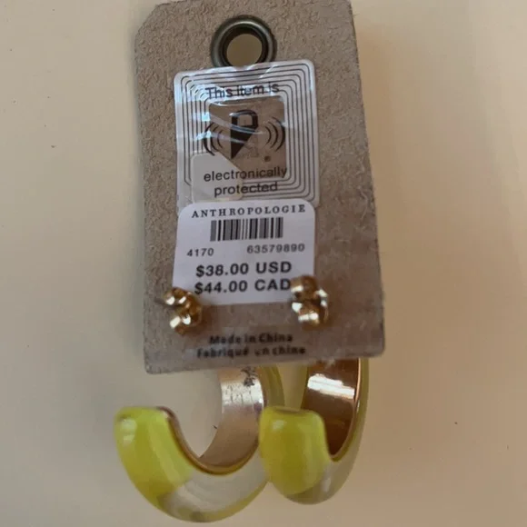 Anthropologie Glass Hoop Earrings in Yellow ! NWT Sold Out on Anthro!! 💖… - Picture 8 of 11